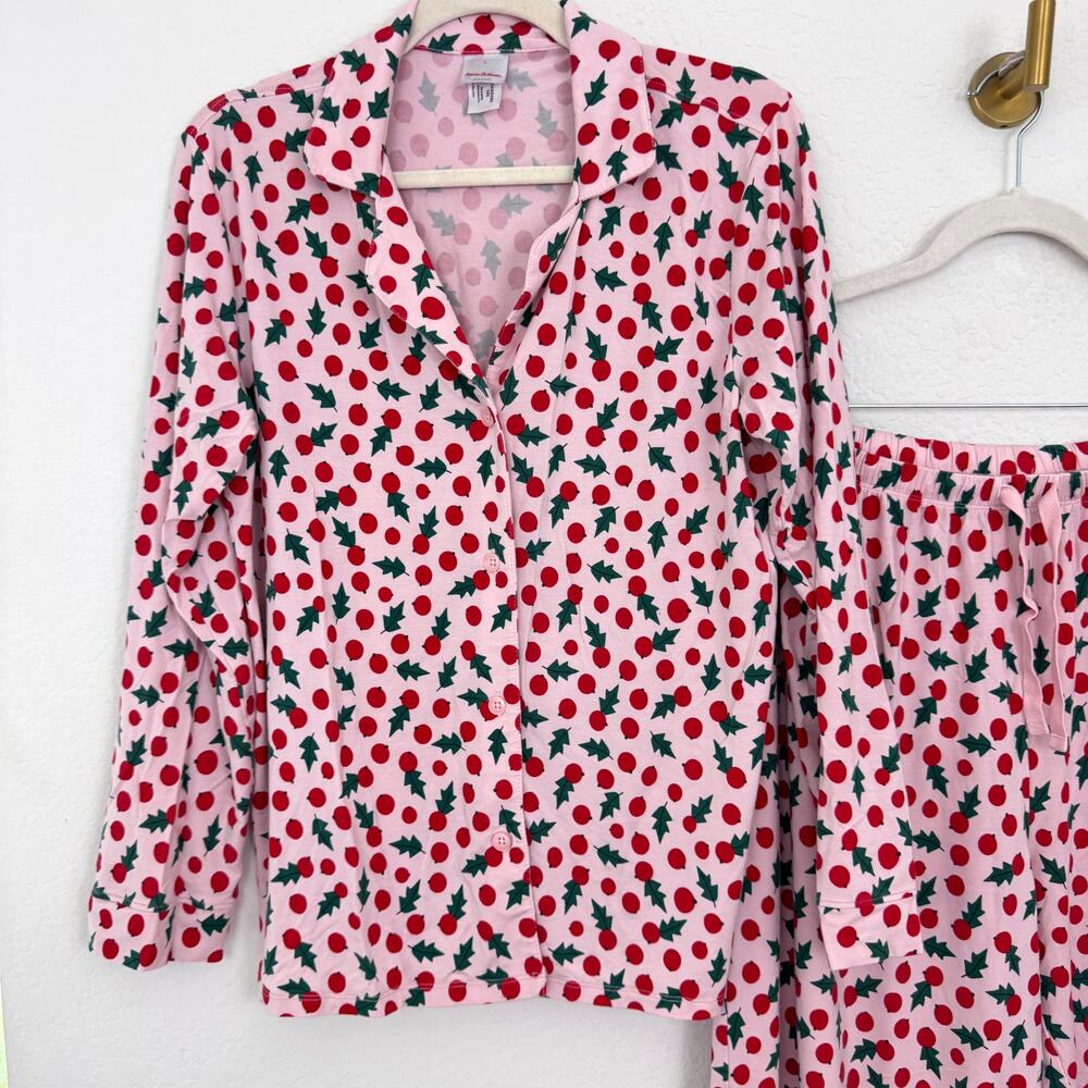 Hanna Andersson Womens Pajama Sleep Set Size L Holiday HannaSoft Christmas Pink - Picture 2 of 9